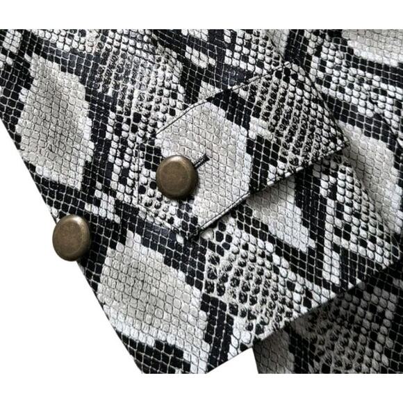 Choosy Cream & Black Vegan Snakeskin Zip Trench coat Raincoat Size S NWT Belted - Picture 7 of 8